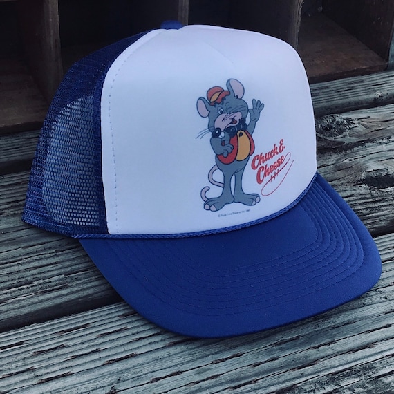 Chuck E Cheese Pizza Time Theatre Trucker Hat Vintage 80’s Snapback Cap Blue