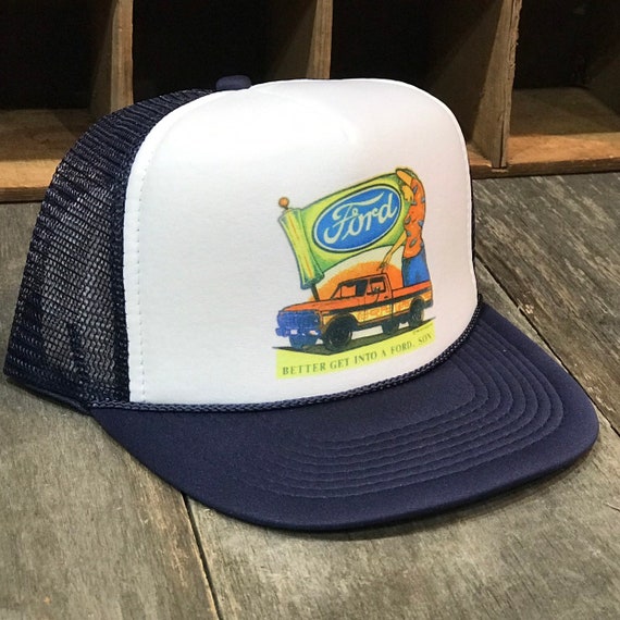 Vintage 1970's Ford Trucks Trucker Hat mesh hat snapback hat Navy blue 