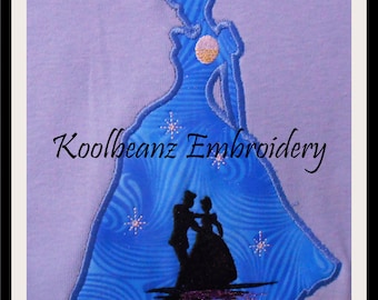 Cinderella applique with silhouette design in sizes 5x7 6x10 digital applique embroidery file.