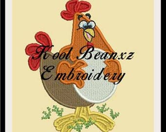 Chicken w/egg 4x4 fill 5x7 6x10 7x9 applique. Digital embroider applique and fill designs.