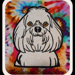 Maltese dog head. Machine embroidery digital file in sizes 5x7 8x8.