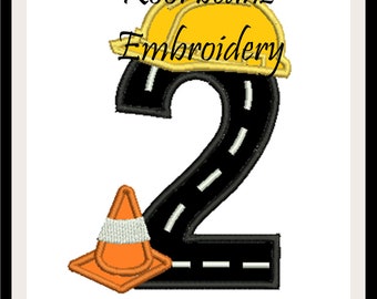 Construction #2 4x4 5x7 digital Applique Birthday number.