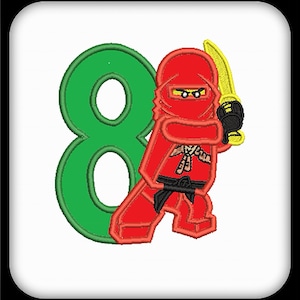 Number 8 ninja birthday number. Digital applique file in size 5.7. Now with red ninja applique file
