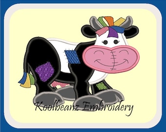 Patch Cow in 4x4 fill and 5x7 6x10 digital applique embroidery files. Will fit MB4 hoop