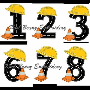 Construction Birthday numbers. 4x4 5x7 Digital applique embroidery files.