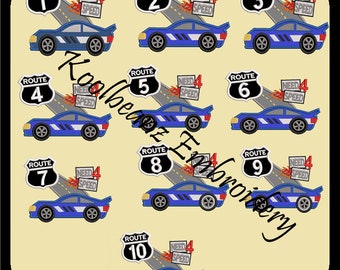 Race car birthday number set, digital applique files. In sizes 4x4 5x7