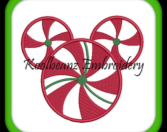 Christmas mouse head. With fill and applique in sizes 4x4 5x7 and 6x10 Digital embroidery files.