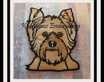 Yourkie dog head. Machine embroidery applique file. Sizes 5x7 8x8.