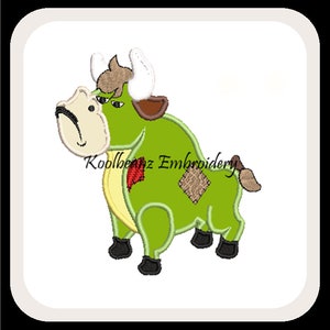 Patch bull digital embroidery file. In 4x4 fill and 5x7 6x10 applique design. Will fit MB4 hoop