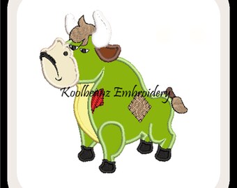 Patch bull digital embroidery file. In 4x4 fill and 5x7 6x10 applique design. Will fit MB4 hoop