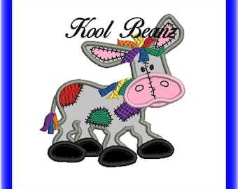 Donkey patch work  4x4 5x7 embroidery applique and fill stitch digital embroidery file.