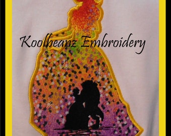 Belle applique with Belle and Beast silhouette in size 5x7 6x10 digital applique embroidery file.