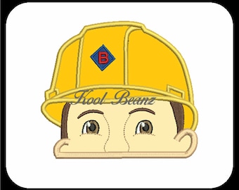 Construction man peeker. 4x4 5x7 digital applique embroidery files.