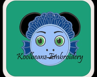Fish boy Alberto in mouse ears. Embroidery applique design sizes 4x4 5x7 6x10.