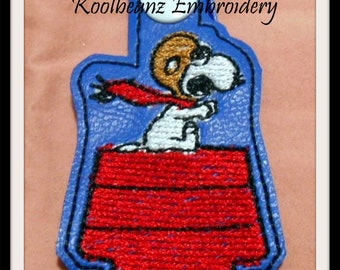 Red Baron beagle dog Key fob. Will fit 4x4 hoops. Digital embroidery file