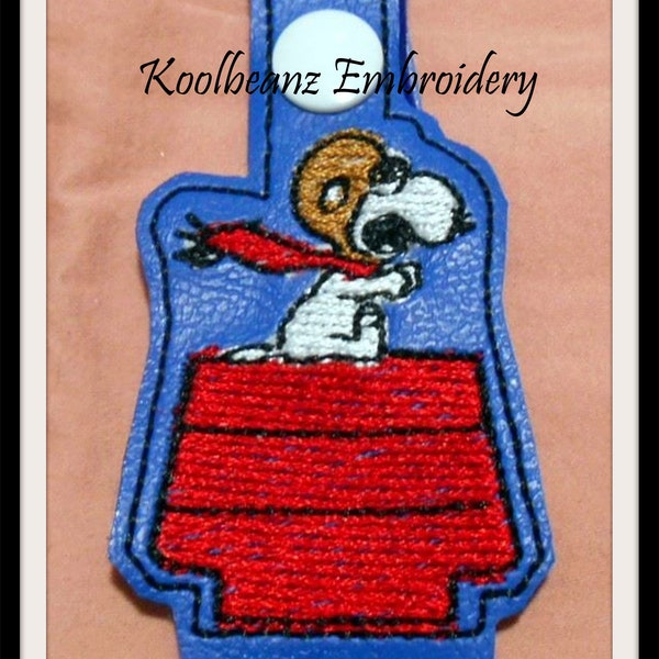 Red Baron beagle dog Key fob. Will fit 4x4 hoops. Digital embroidery file