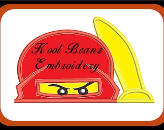 Red Ninja half face peeker 4x4 5x7 digital embroidery applique design.