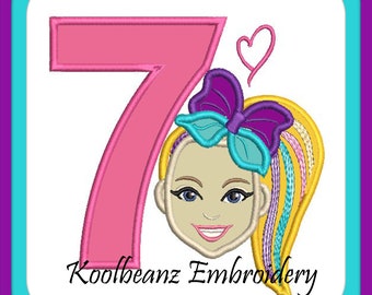 Number 7 with inspired Jo face in 5x7 design format digital embroidery file.