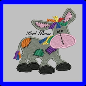 Donkey patch work  4x4 5x7 embroidery applique and fill stitch digital embroidery file.