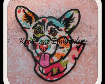 Corgi head. Digital machine embroidery applique file. In sizes 5x7 8x8.