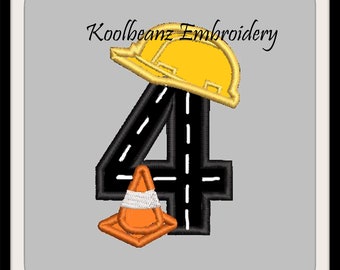 Construction #4 applique in size 4x4 and 5x7. Digital machine embroidery design