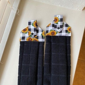 Set of 2 Black and White Sunflower Hanging Kitchen Towels FREE SHIPPING