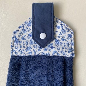 Navy Blue and White Hanging Kitchen Towel
