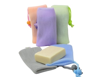 Nylon Mesh Soap Saver Bag with Toggle Drawstring, Exfoliating Pouch