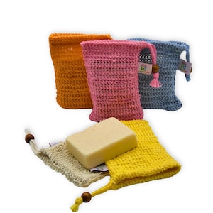 Sisal Fiber Soap Saver Bag with Bamboo Bead, Exfoliating Pouch