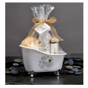 Goat Milk Bath Gift Set: Lotion, Sponge Soap, Bar Soap & Container