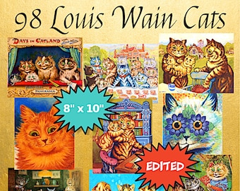 98 LOUIS WAIN CATS Art Prints, Printable Art Prints, 8" x 10", Professionally Edited, Cat Art, Great for Junk Journal Pages