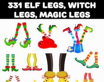 331 Witch Legs, Elf Legs, Magic Legs Clipart, Cricut & Printable PNG Images Include Feet and Shoes, Halloween, Christmas, 2", 3", 4", Bonus