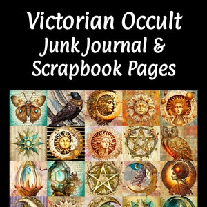 Victorian Occult Junk Journal & Scrapbook Pages, 20 Watercolor Mystical Digital Papers, Printable, Magic Sorceress, Raven, Owl, Crystals