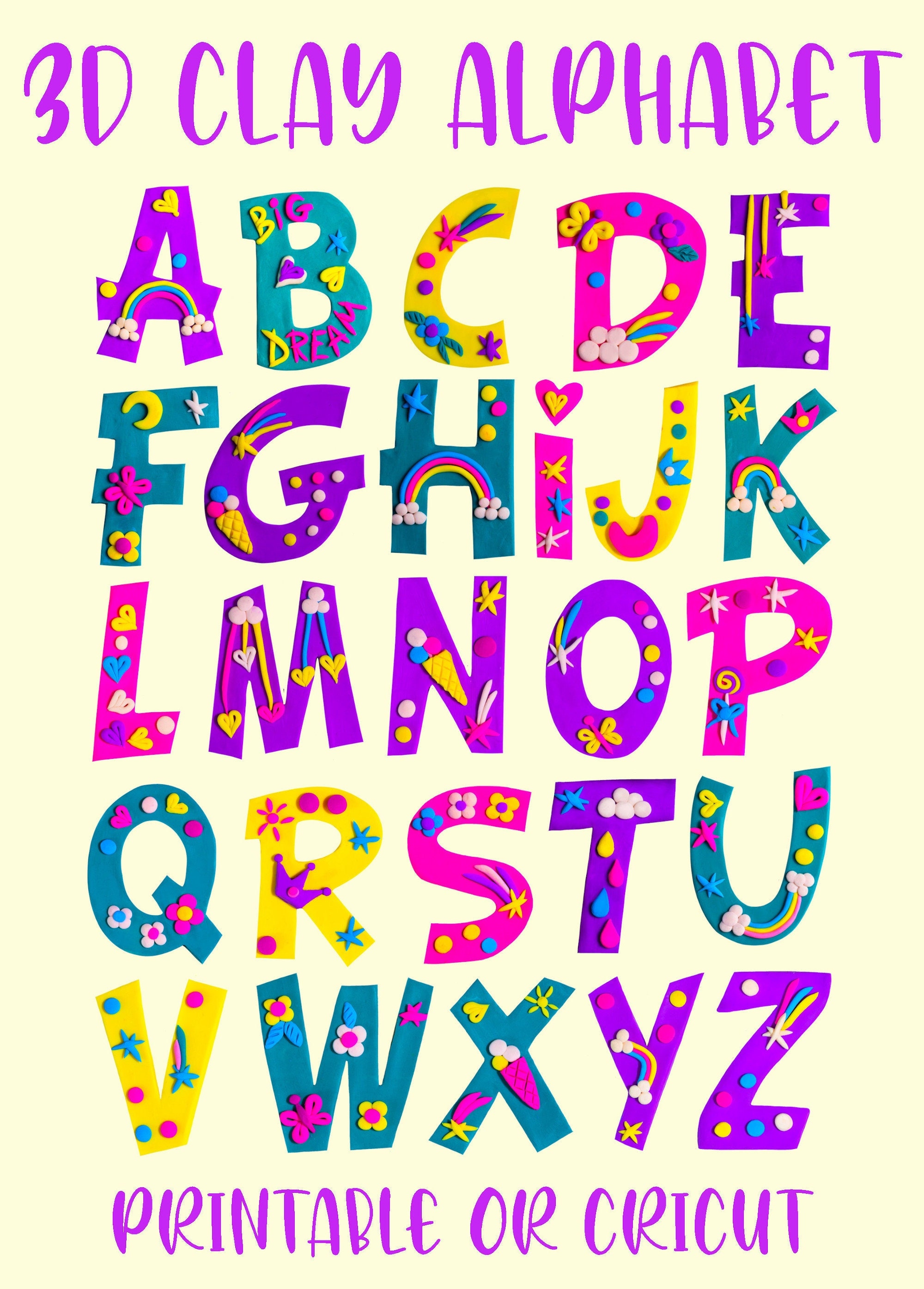 3d clay alphabet cricut printable clipart png jpg pdf etsy