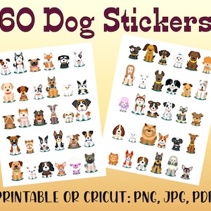 60 Dog Stickers, Cricut & Printable, Animal Clipart, 300 DPI, Png, Jpg and Pdf, 8.5" x 11" Paper, Make Your Own Stickers, Sticker Printing