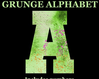 Grunge ALPHABET Purple and Green, Cricut & Printable Clipart, Png Instant Download, 300 DPI, 2" Letters, Alphabet Clipart, Commercial Use OK