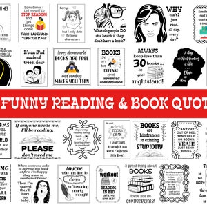 30 Funny Quotes About Reading, Funny Quotes About Books, Cricut Png, Jpg, Pdf, Printable Quote Bundle, Funny Sayings Book Lover, Librarian