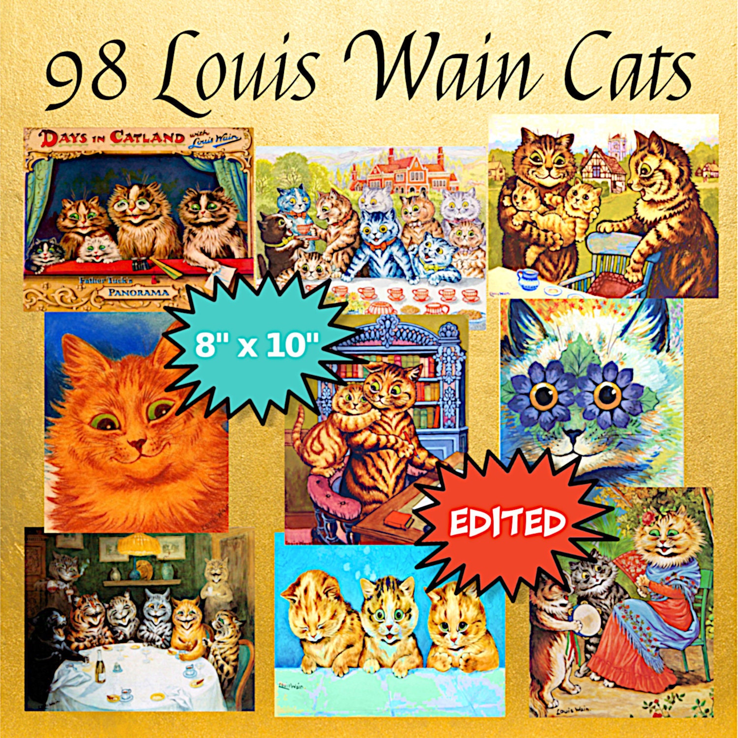 Louis Wain Pet Cat Nightmare Owl Bird Painting 8x10 Real Canvas Giclee Art  Print