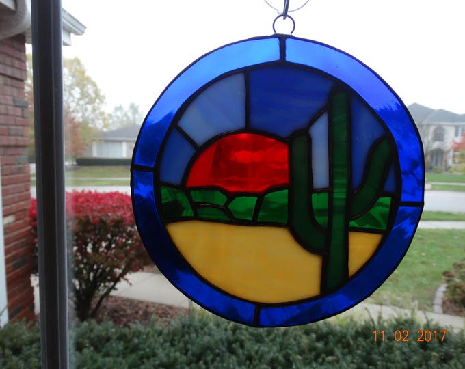 Stained Glass Desert Scene Suncatcher Etsy