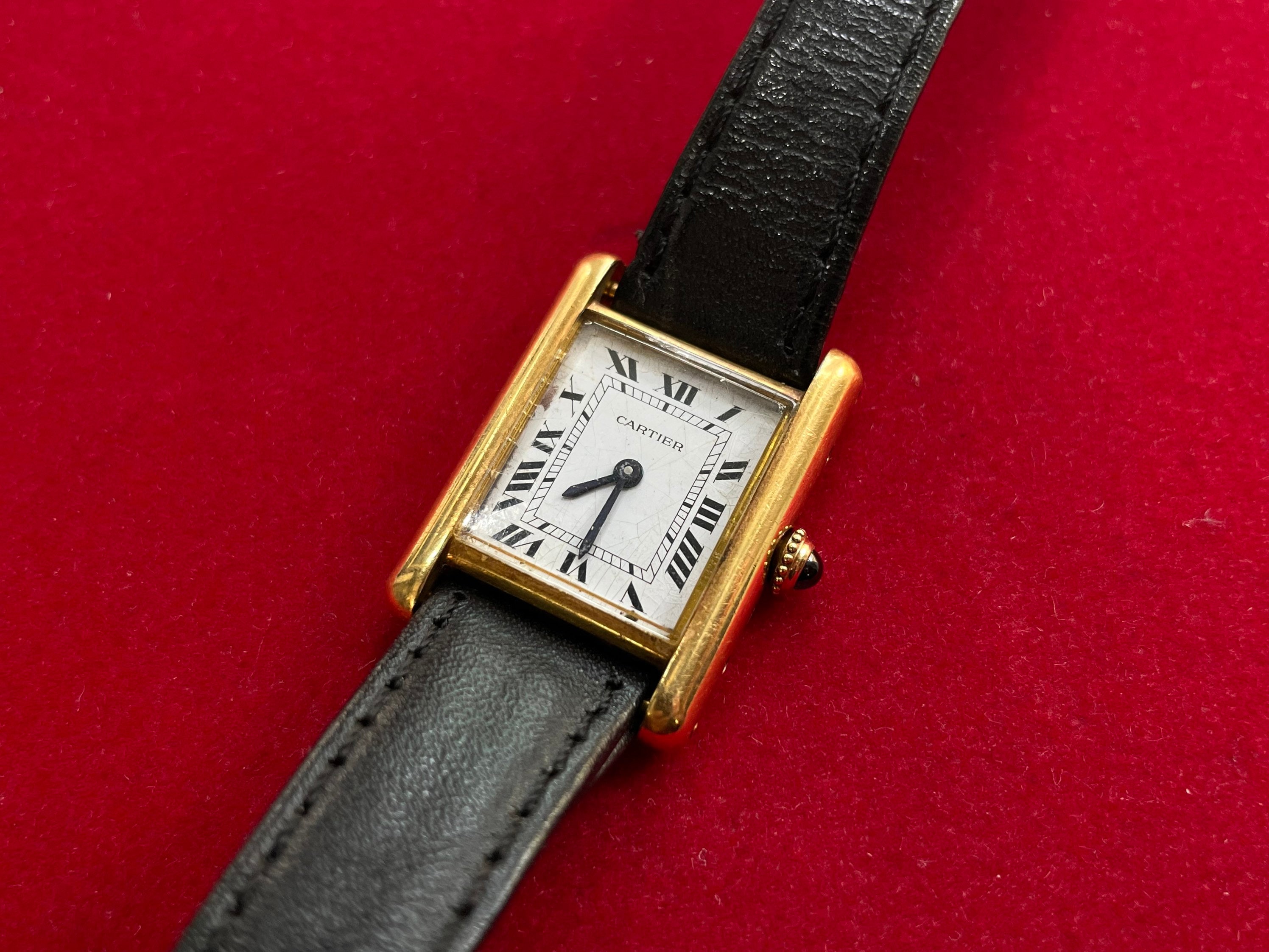 VINTAGE 1970S CARTIER TANK PRE MUST GENTS 23MM 18K GOLD PLATED