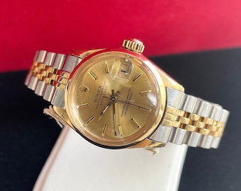 RARE Vintage 1971 18ct Two Tone Gold & Stainless Steel Rolex Oyster Perpetual Datejust Watch