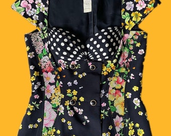 Absolutely beautiful S/S Runway Gianni VERSACE Couture Bustier-like Flower & Polkadot Top