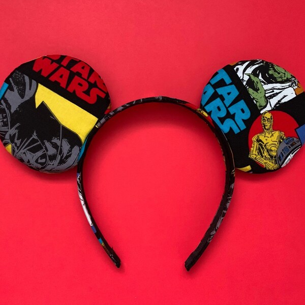 Star Wars Yoda, Darth Vader, Princess Leia Comic Style Inspired Mickey Mouse Ears, Star Wars Mickey Headband