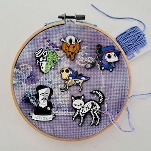 Needle Minders Halloween Tombs, Skeleton cat, Pumpkin, Ghosts, Poecasso, Cactus Skull, Mushrooms Skull, Frog Skeleton