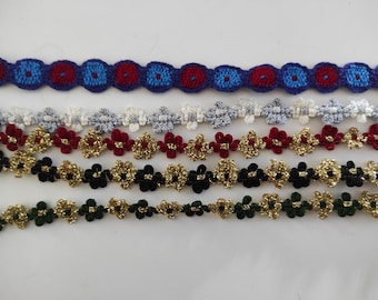 Bias Ribbons Trimmings 3D Glitter Flowers Bows