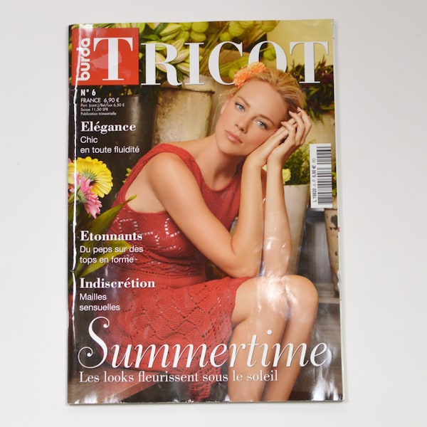 Magazine Burda Tricot no 6 de 2014. Patrons de tricots pour femme et enfants.  Thématique estivale.