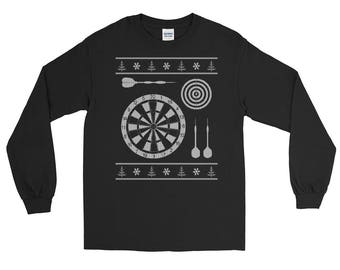 Darts And Dart Board Ugly Christmas Sweater Style Long Sleeve T-Shirt