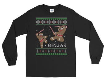 Gingerbread Ninjas Ginjas Gingerbread Christmas Shirt Long Sleeve T-Shirt