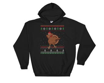 Dabbing Turkey Thanksgiving Ugly Christmas Style Hooded Sweatshirt