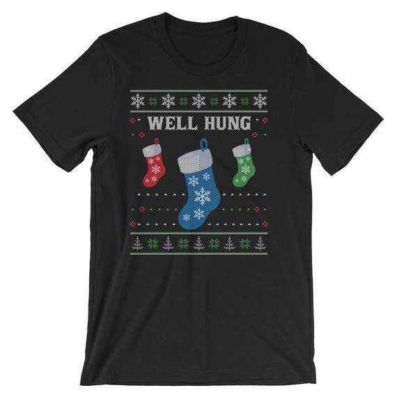 Well Hung Stockings Candy Cane Snowflakes Christmas Xmas T-Shirt Well Hung Stockings Candy Cane Snowflakes Christmas Xmas T-Shirt